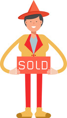 Party Man Character Holding Sold Signage
