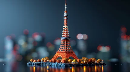 Muurstickers 3Dモデリングされたボクセルアートの東京タワー © Hiroyuki