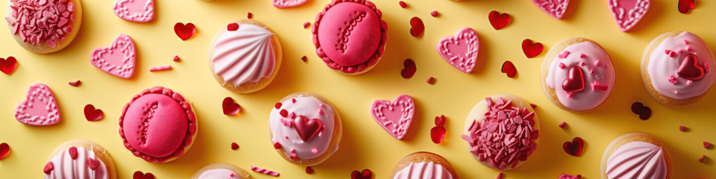 pink macarones and hearts made out of sugar