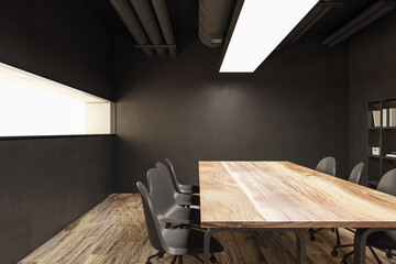 Clean wooden meeting room office interior. Workplace concept. 3D Rendering.