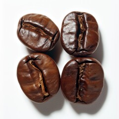 Photorealistic photo showing a pile of coffee beans on a white background.