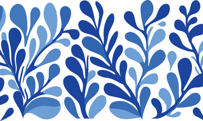 Vector Illustration of a Blue Symmetrical Sea Plant Pattern, With Simple Shapes, as a Flat Vector Graphic Design That Is Symmetrical