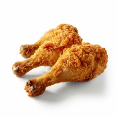 Realistic photo showing crispy fried chicken thighs on a white background