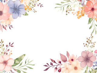 Flowers and leaves botanical border frame pastel color with copy space in the middle spring season on white background