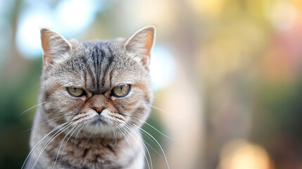 Grumpy cat with a stern look. - obrazy, fototapety, plakaty