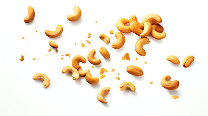Roasted cashew nuts isolated on white background. Healthy food.