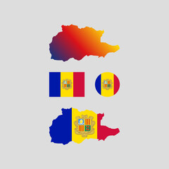 Andorra 1949 national flag and map vectors set....