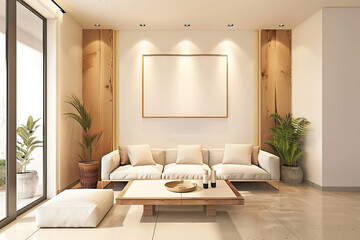 modern living room with wooden decoration