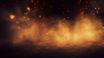 Naklejka premium Spotlight lighting on background. Smoke with embers parrticles texture overlays