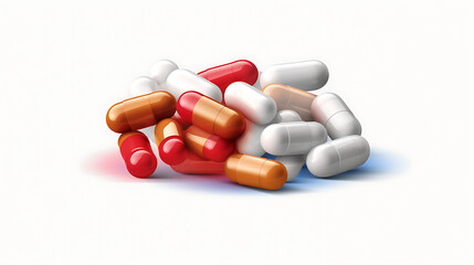 3d rendering of pills and capsules on white background with clipping path