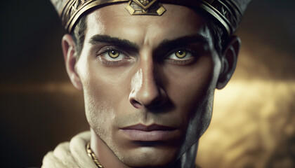 Pharaoh of Ancient Egypt, a portrait of a brutal man.  - obrazy, fototapety, plakaty