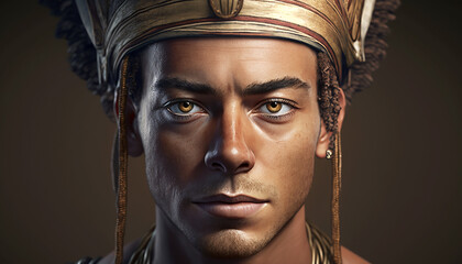 Pharaoh of Ancient Egypt, a portrait of a brutal man.  - obrazy, fototapety, plakaty
