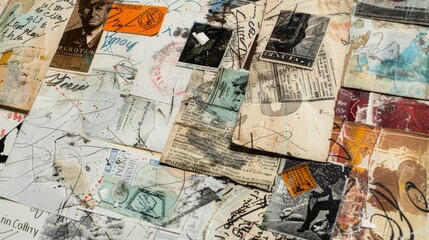 Collage Art of Overlapping Layers with Newspaper Clippings