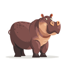 Cartoon Hippo Standing on White Background, To provide a charming and whimsical illustration of a hippo, Svg Eps Vector File