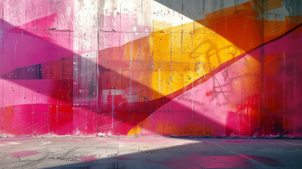 Colorful augmented reality graffiti mural on urban street wall