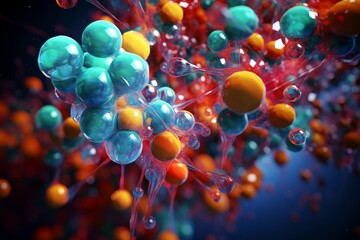 Obraz na płótnie Canvas Intricate Molecules colorful digital. Macro hydro. Generate Ai