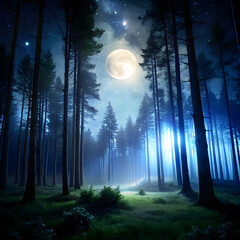 night forest with moon