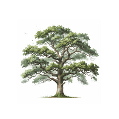 Oak.Deciduous tree.Watercolor illustration.White background