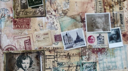 Vintage Collage Background with Polaroids & Postcards