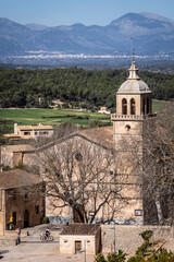 town of Randa, parish church of the Immaculate Conception and Ramon Llull with the Tramuntana...