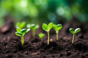 Green sprouts in dark soil against a blurred background symbolizing the concept of growth and potential generative AI