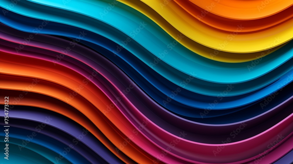 Wall mural rainbow-colored strip waves cascade across a horizontal black background, creating an abstract textu