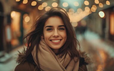 A woman of multiracial descent smiles while wearing a scarf around her neck