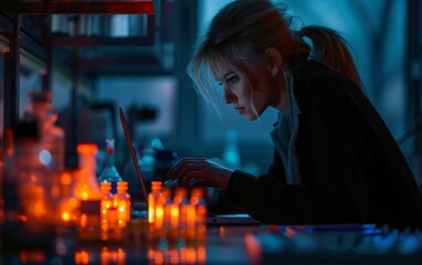 A woman of multiracial descent sitting at a table, focused on using a laptop computer for work or leisure