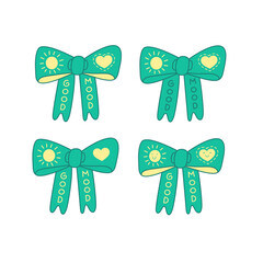 turquoise Green bow cute with sun and heart.