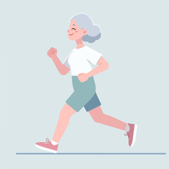 illustration of a grandmother jogging. elderly health concept