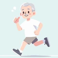 illustration of a grandfather jogging. elderly health concept