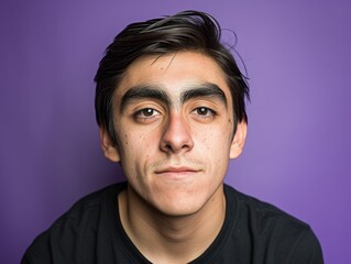 Obraz premium A man with black hair wearing a black shirt stands in focus