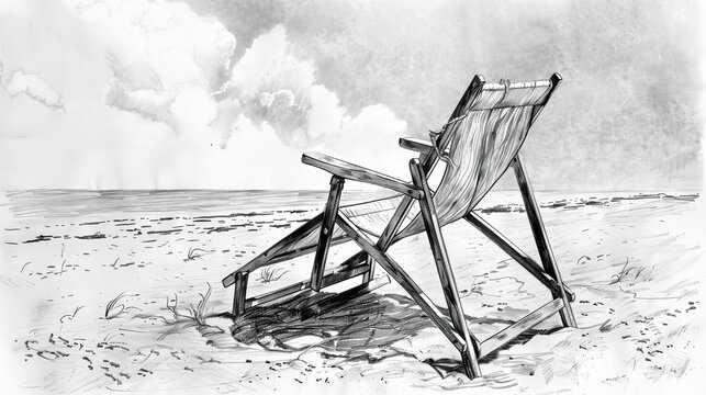 Serene beach sketch with empty deck chair