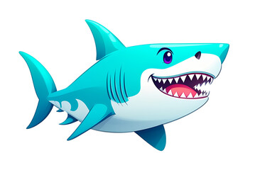 Obraz premium Illustration of cute shark face smiling on white background, clipart