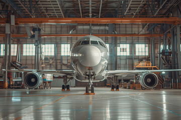 Aircraft parked in hangar at aerospace manufacturer event