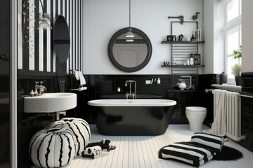 Elegant Black bathroom interior. Room mirror wall. Generate Ai