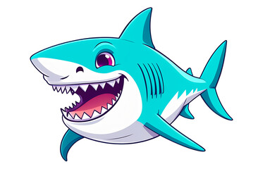 Illustration of cute shark face smiling on white background, clipart