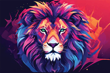 Lion Logo. Lion Illustration.  Lion colorful art graphic illustration. Abstract Majesty: Lion Head with Colorful Vector Illustration. Template for t-shirts, stickers, etc. Lion logo Illustration. 