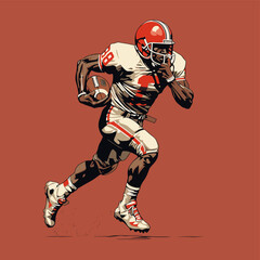 American football player vector illustration. American football player running with ball.
