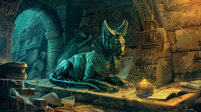 Digital painting of Write a riddle spoken by a sphinx guarding a hidden treasure.
