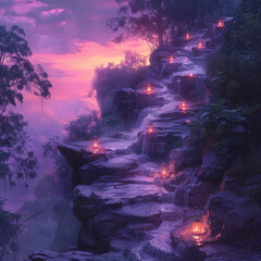 Purple Mystical Base with Lanterns of Soft Glows - obrazy, fototapety, plakaty