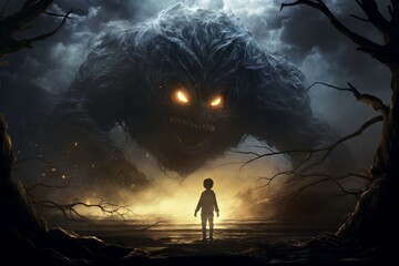 Terrifying Fantasy monster. Adventure battle fairy tale. Generate Ai - obrazy, fototapety, plakaty