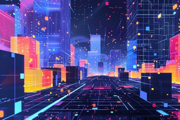 Pixel Art of Explore the potential of blockchain data fields in revolutionizing data management practices. - obrazy, fototapety, plakaty