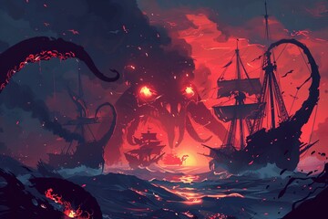 Art of Invent a strategy game where players command ships to battle the kraken.
