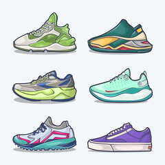 Set of shoe icon cartoon, Vector Concept Flat design. Vector illustration Sneakers in flat style. vector sneaker shoes side view.