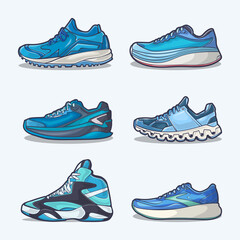 Set collection of shoe cartoon icons, Vector Concept Flat design. Vector illustration Sneakers in flat style. vector sneaker shoes side view.