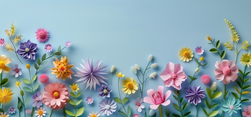 Paper Flowers on Blue Background