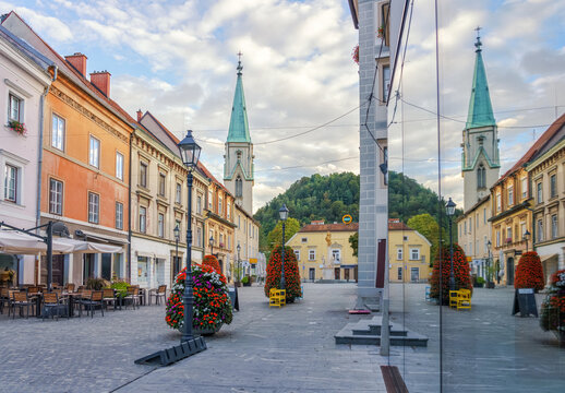 Slovenia, Celje. Picturesque street in the old town.