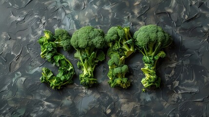 Texto Brocculi ¡SÍ! La palabra SÍ ensamblada a partir del brécol. Verdes y brócoli se juntan en la forma de la inscripción YES. El brócoli y los verdes se esforzaron mucho. Inscripción ¡Sí brócoli! - obrazy, fototapety, plakaty