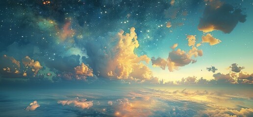 Obraz na płótnie Canvas Clouds and Stars Fill the Sky